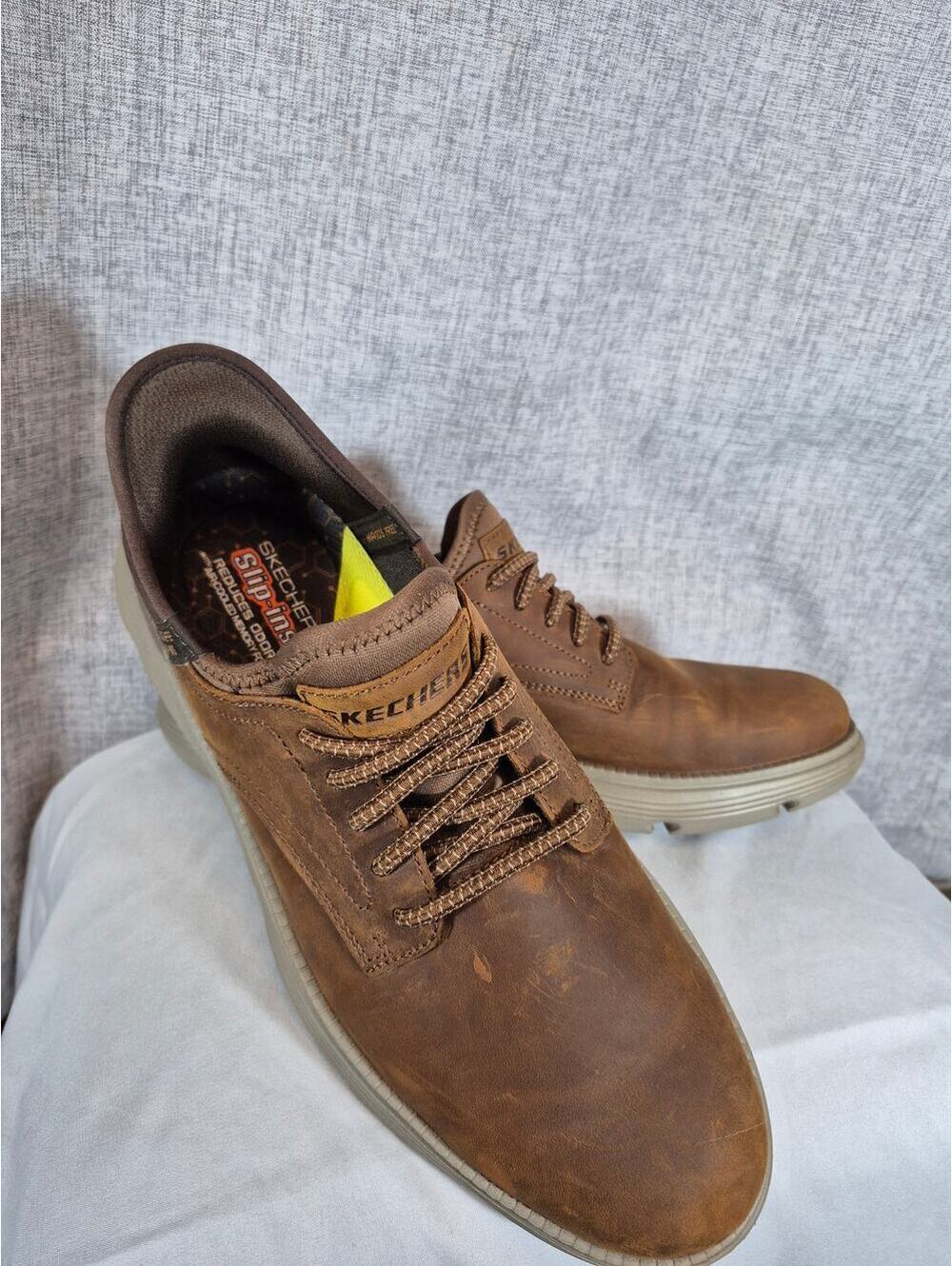 Skechers Slip-ins Garza Gervin Leather Hands Free Shoes Brown Men's 10 Wide